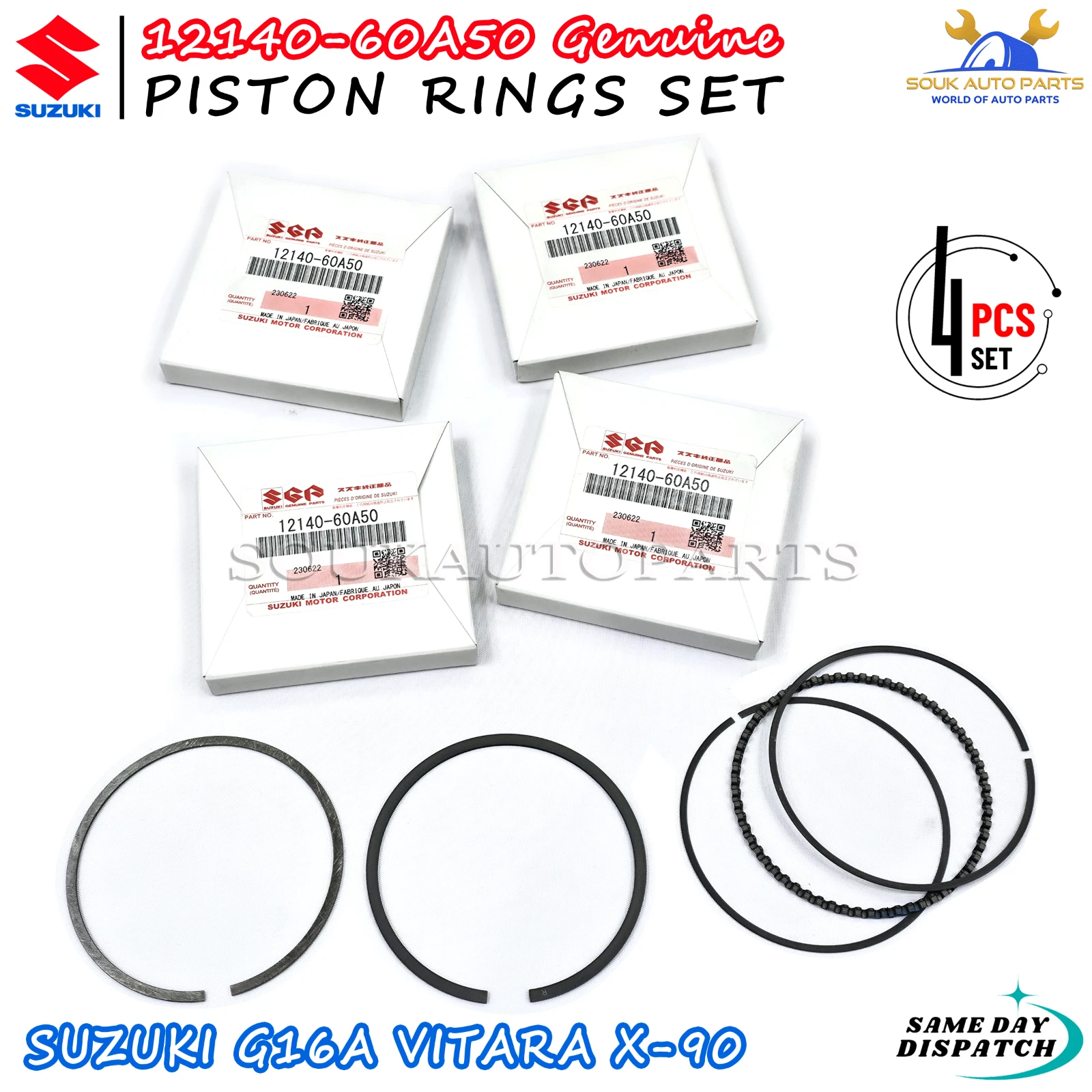 12140-60A50 Genuine Suzuki PISTON RINGS SET of 4 G16A VITARA X-90 ESCUDO OEM