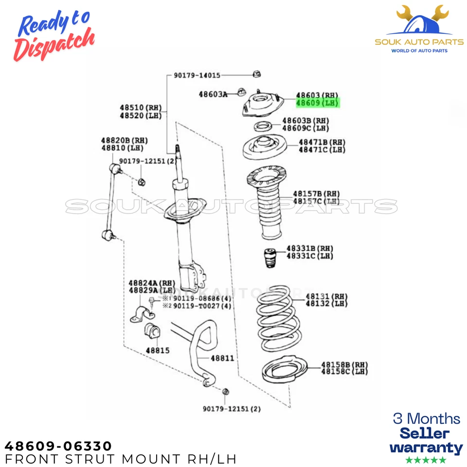48609-06330 FRONT STRUT MOUNT RH/LH For Camry Lexus ES350 Avalon 2007-2017