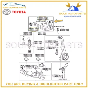 48632-35080 GENUINE TOYOTA BUSH, FR SUSPENSION UPPER ARM, RH/LH (4 Pcs Set)