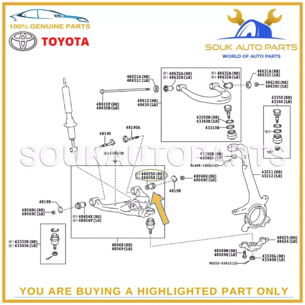 48654-0K040 Genuine Toyota BUSH, FRONT LOWER ARM, NO.1, RH/LH