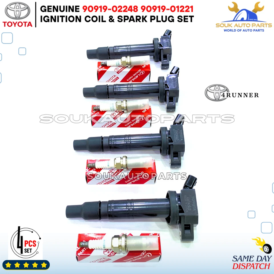 Genuine Denso IGNITION COIL & SPARK PLUG SET OF 4 PCS For Toyota 4RUNNER