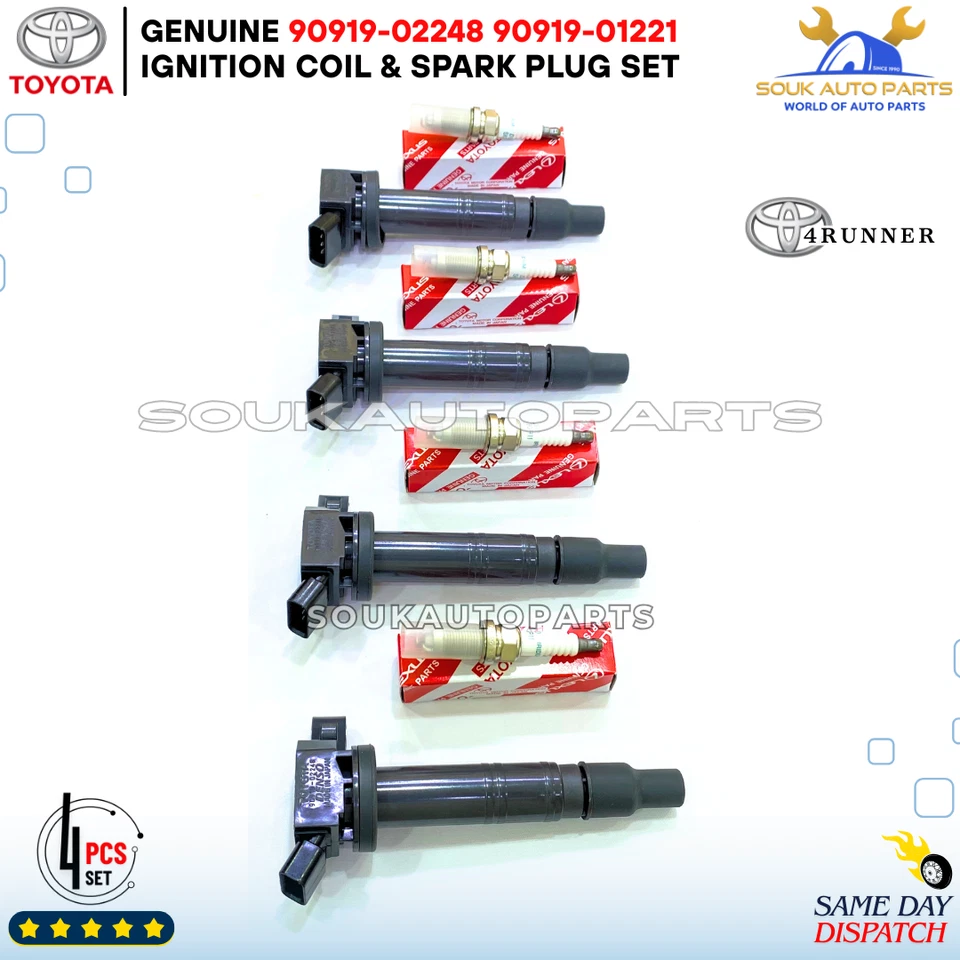 Genuine Denso IGNITION COIL & SPARK PLUG SET OF 4 PCS For Toyota 4RUNNER