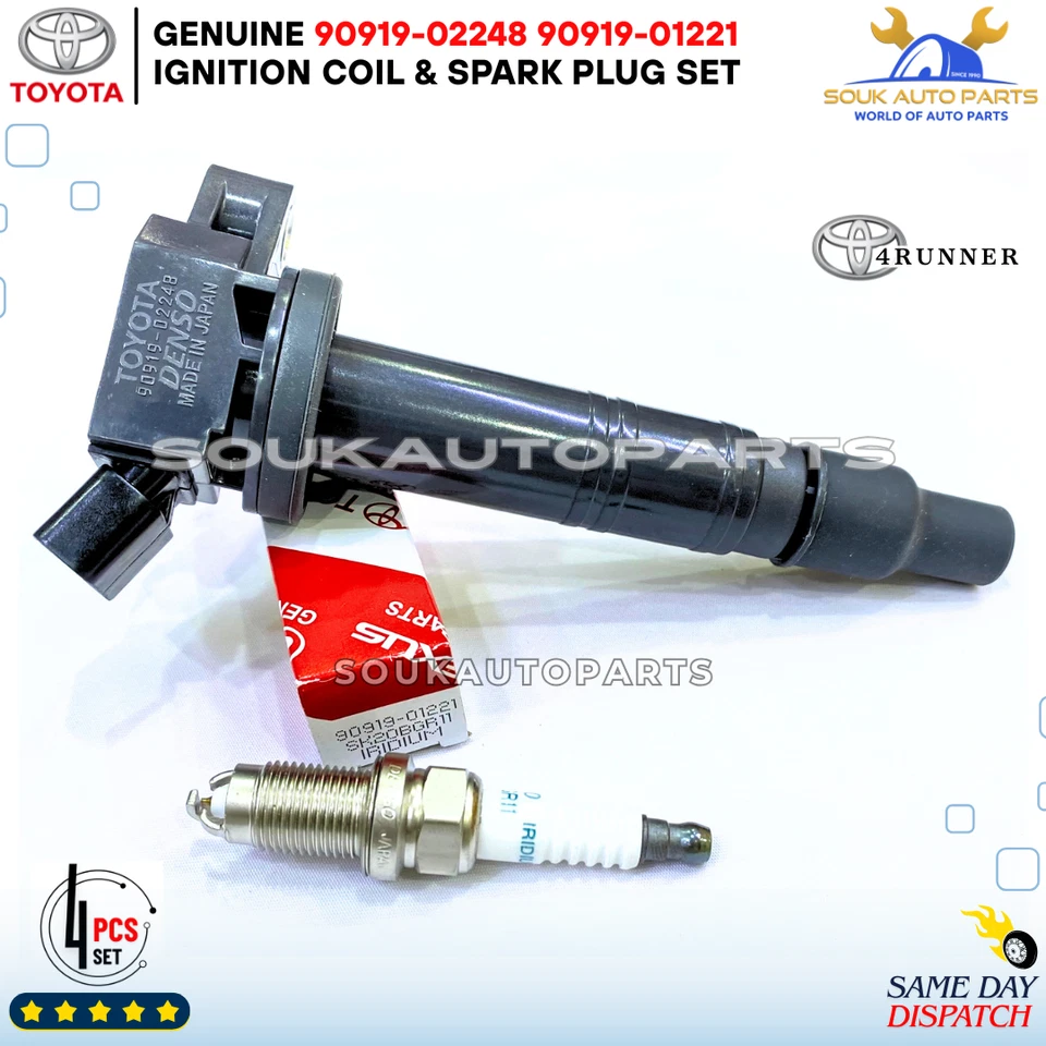 Genuine Denso IGNITION COIL & SPARK PLUG SET OF 4 PCS For Toyota 4RUNNER