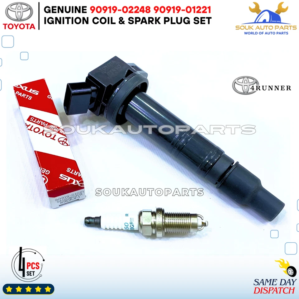 Genuine Denso IGNITION COIL & SPARK PLUG SET OF 4 PCS For Toyota 4RUNNER