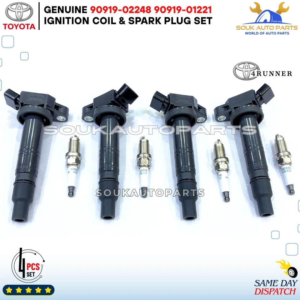 Genuine Denso IGNITION COIL & SPARK PLUG SET OF 4 PCS For Toyota 4RUNNER