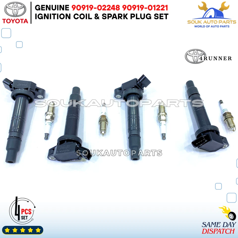 Genuine Denso IGNITION COIL & SPARK PLUG SET OF 4 PCS For Toyota 4RUNNER