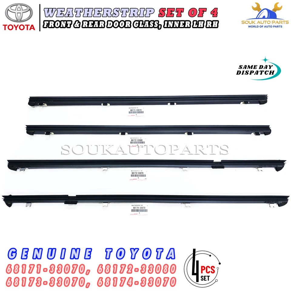 OEM FRONT & REAR WEATHERSTRIP SET OF 4, DOOR GLASS, INNER LH RH FOR LEXUS ES350