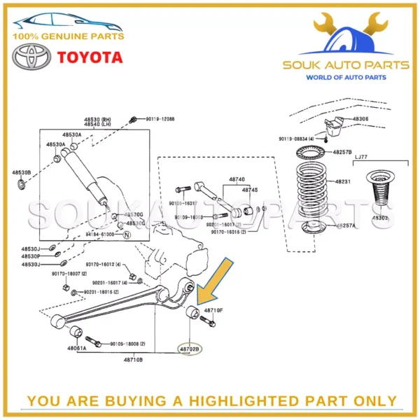 48702-60060 Genuine Toyota BUSH SUB-ASSY, TRAILING ARM, NO.1 4870260060 OEM