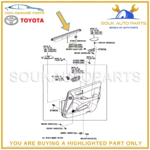 68172-33080 Genuine Toyota WEATHERSTRIP, FR DOOR GLASS, INNER LH 6817233080 OEM