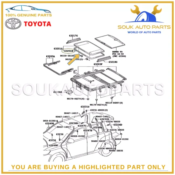 63251-48050 Toyota OEM Genuine WEATHERSTRIP, SLIDING ROOF RAV4 LEXUS RX450h