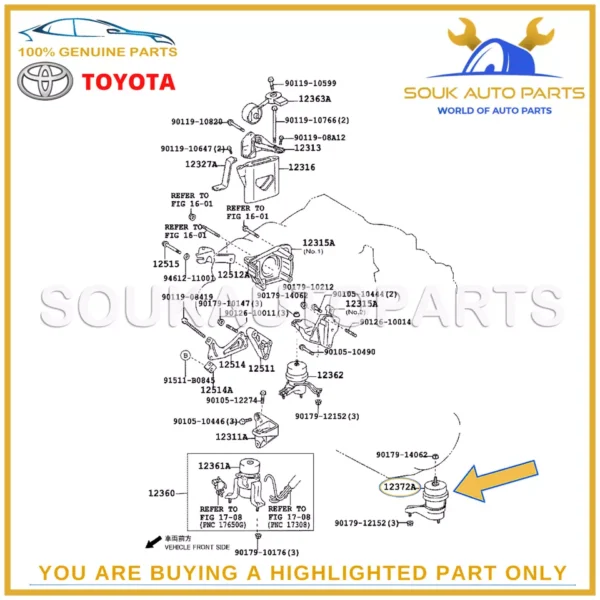 12372-20060 Genuine Toyota INSULATOR, ENGINE MOUNTING, LH(FOR TRANSVERSE ENGINE)