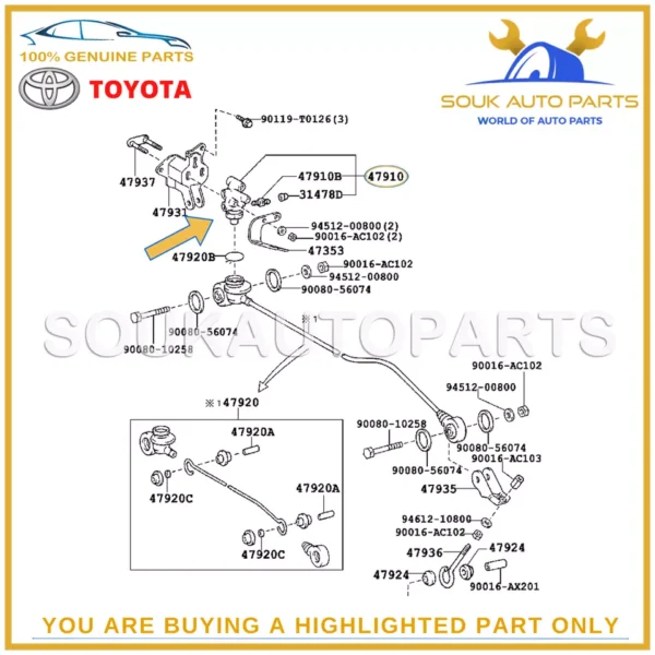 47910-0K020 Genuine Toyota VALVE ASSY, LOAD SENSING PROPORTIONING 479100K020 OEM