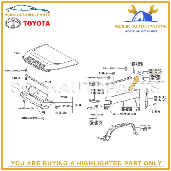61102-35141 Genuine Toyota PANEL, FRONT FENDER SIDE, UPPER LH 6110235141 OEM
