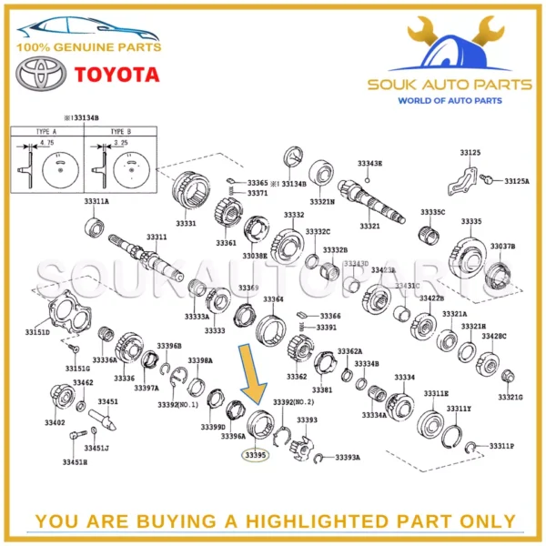33395-42012 Genuine Toyota TRANSMISSION HUB SLEEVE, NO.3 33395-42012 OEM