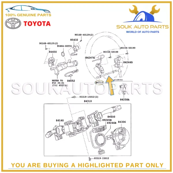 84204-58010 Genuine Toyota CABLE SUB-ASSY, STEERING PAD SWITCH 8420458010 OEM