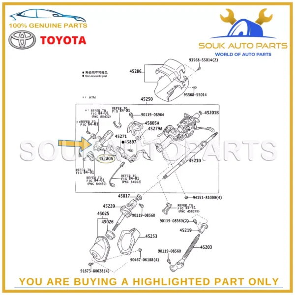45280-60560 Genuine Toyota BRACKET ASSY, STEERING COLUMN, UPPER 4528060560 OEM