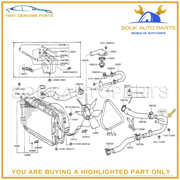 16577-35070 Genuine Toyota PIPE, RADIATOR, NO.7 FOR HILUX 16577-35070 OEM