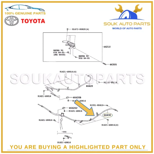 46430-60030 Genuine Toyota CABLE ASSY, PARKING BRAKE, NO.3 4643060030 OEM