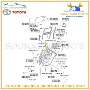 67888-50030 Genuine Toyota REAR DOOR UPPER WEATHER STRIP (LH) 6788850030 OEM