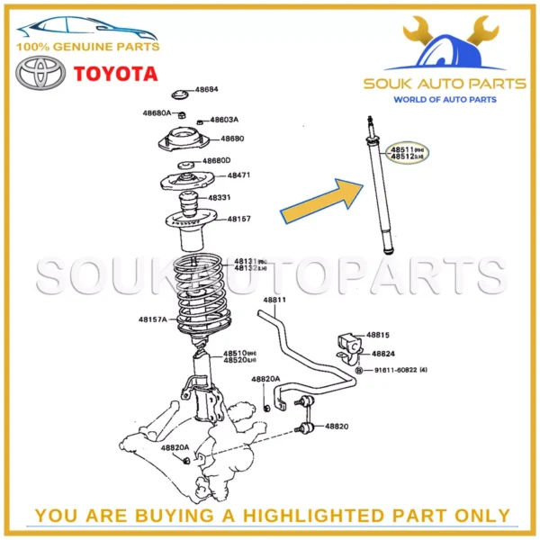 48511-20150 Genuine Toyota ABSORBER ASSY, SHOCK, FRONT RH/LH 4851120150 OEM