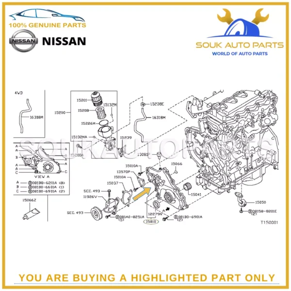 15010-VM00B Genuine Nissan OIL PUMP YD25 Di DTi D22 15010VM00C OEM NAVARA