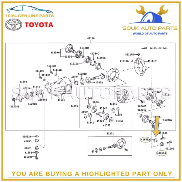 41651-50111 Genuine Toyota CUSHION, REAR DIFFERENTIAL MOUNT, NO.2 4165150111 OEM