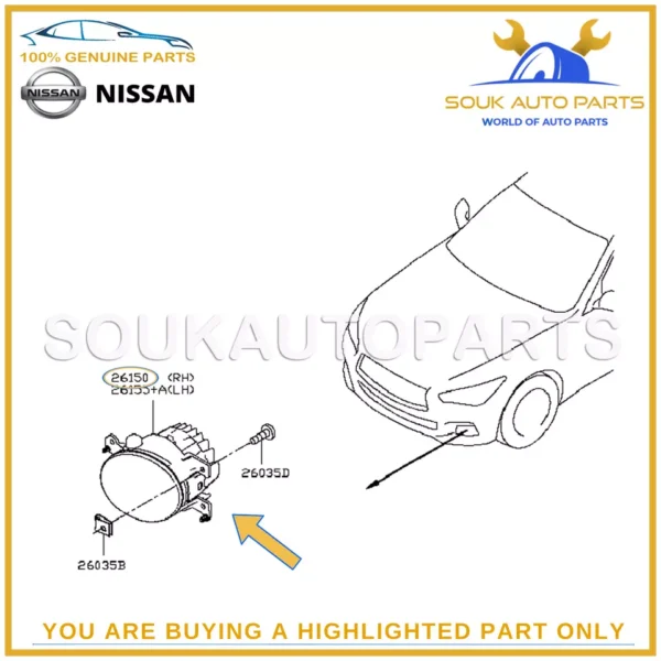 26150-4GA0B Genuine Nissan FOG LAMP ASSY RH 261504GA0B OEM Infiniti QX56 Q50
