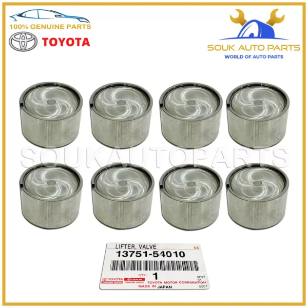 13751-54010 Genuine Toyota LIFTER, VALVE (Set of 8 Pcs) 1375154010 OEM