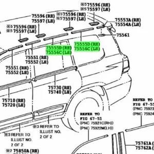 75555-60020 Toyota GENUINE MOULDING, ROOF DRIP SIDE FINISH, CENTER, RH/LH OEM