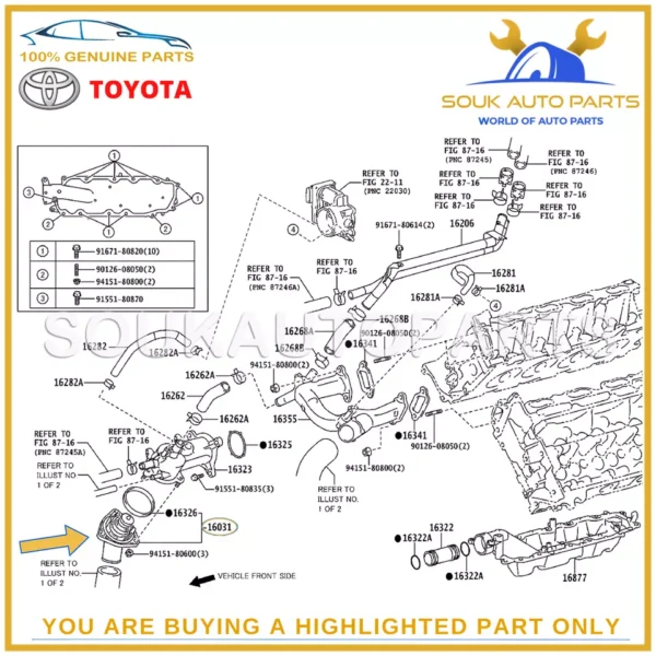 16031-38010 Genuine Toyota WATER INLET SUB-ASSY, W/THERMOSTAT 1603138010 OEM