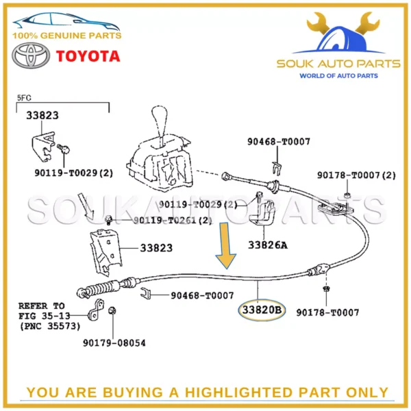 33820-0K021 Genuine Toyota CABLE ASSY, TRANSMISSION CONTROL 2TRFE HILUX FORTUNER
