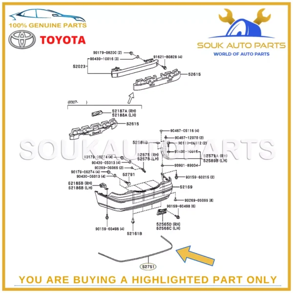 52751-50030 Genuine Toyota REAR BUMPER MOULDING 5275150030 OEM