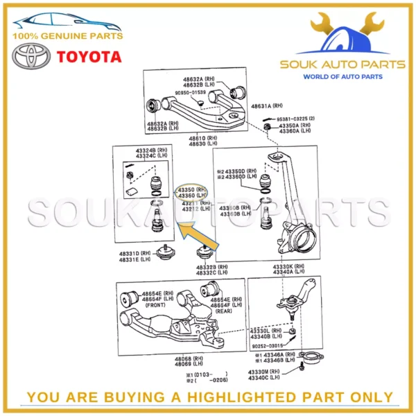 43310-39016 Genuine Toyota JOINT ASSY, FRONT UPPER BALL, RH/LH 4331039016 OEM