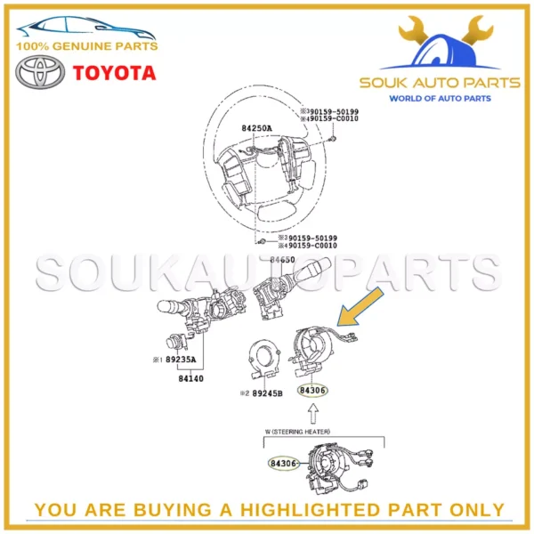 84306-50190 Genuine Toyota SPIRAL CABLE SUB-ASSY 8430650190 OEM