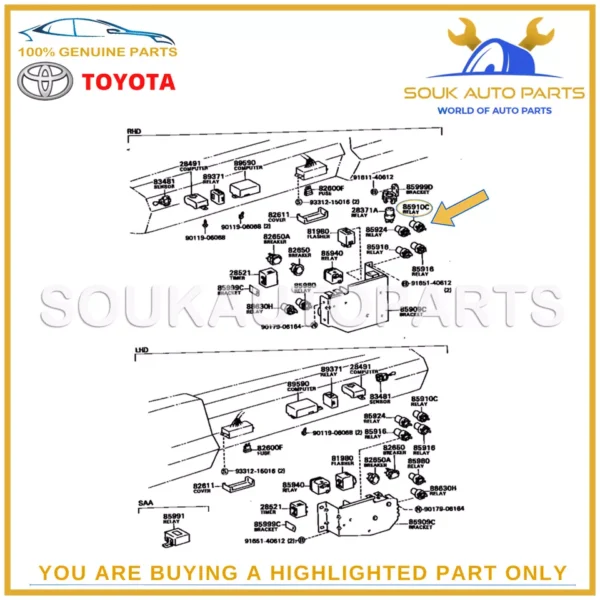 85913-90K00 Genuine Toyota RELAY ASSY (FOR HEATER BLOWER MOTOR) 8591390K00 OEM