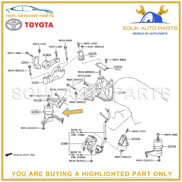 12362-31040 Genuine Toyota INSULATOR, ENGINE MOUNTING, RH(FOR TRANSVERSE ENGINE)