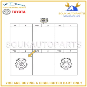 42603-60460 Genuine Toyota ORNAMENT SUB-ASSY, WHEEL HUB (FRONT) 4260360460 OEM