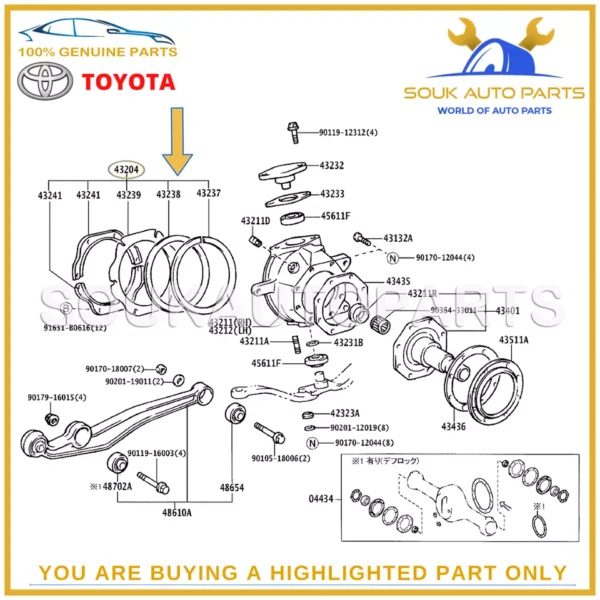 43204-60032 Genuine Toyota SEAL SUB-ASSY, STEERING KNUCKLE OIL 4320460032 OEM