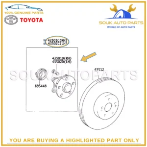 43550-50011 Genuine Toyota HUB SUB-ASSY, FRONT AXLE RH/LH 4355050011 OEM