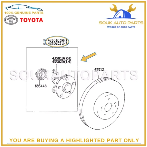 43550-50011 Genuine Toyota HUB SUB-ASSY, FRONT AXLE RH/LH 4355050011 OEM