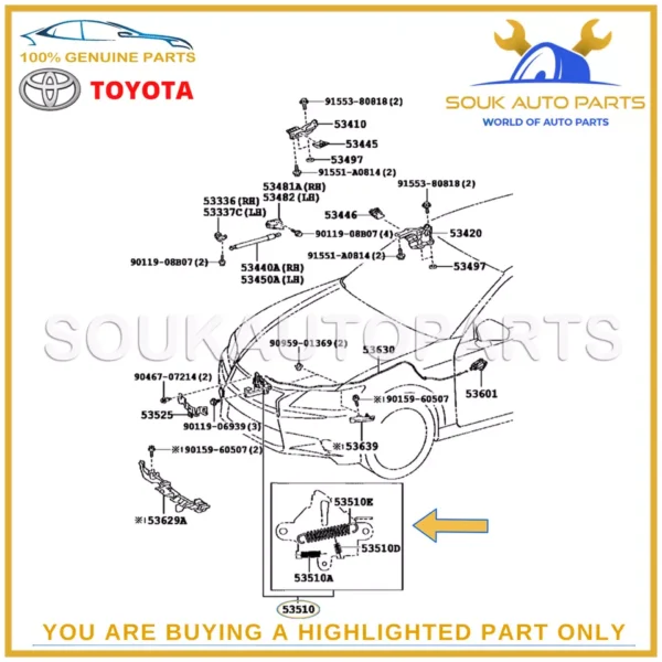 53510-30360 Genuine Toyota LOCK ASSY, HOOD 53510-30360 OEM