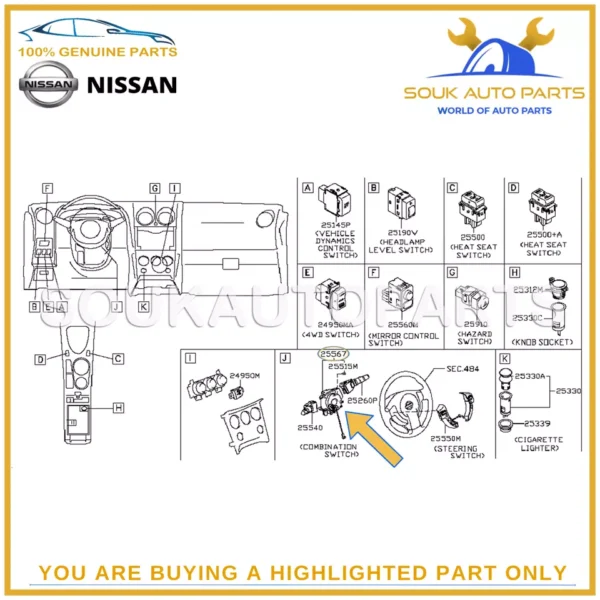 B5567-JE09D Genuine Nissan BODY-COMBINATION SWITCH B5567JE09D OEM X-TRAIL QR25DE