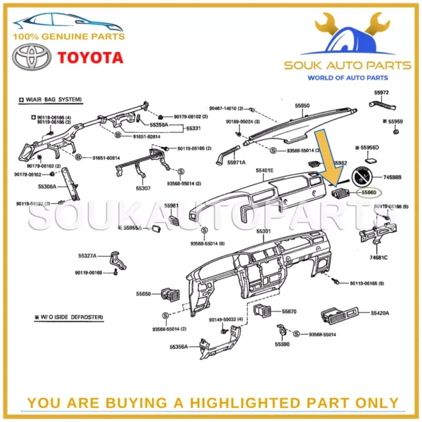 55660-60090 Genuine Toyota INSTRUMENT PANEL REGISTER ASSY, NO.2 5566060090 OEM