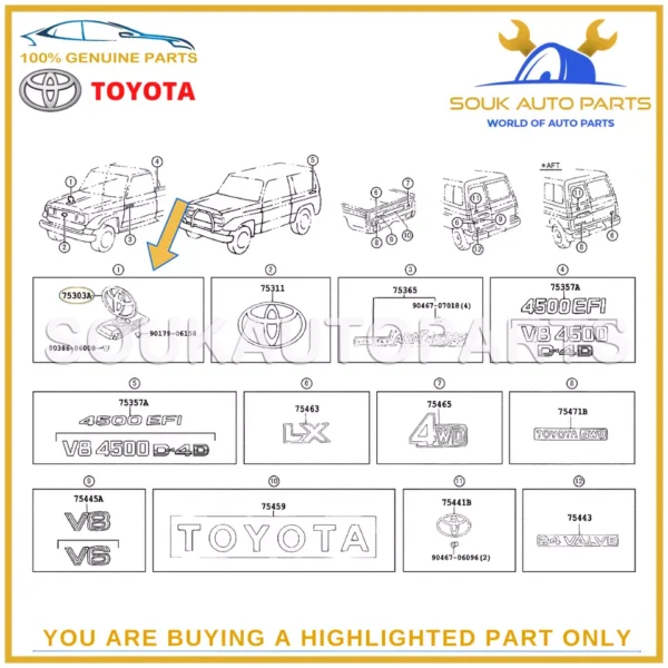 75303-60040 Genuine Toyota HOOD EMBLEM SUB-ASSY 7530360040 OEM LAND CRUISER