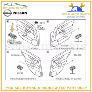 25401-1CA3B Genuine Nissan SWITCH AUTO POWER WINDOW MAIN For Infiniti FX35 QX70