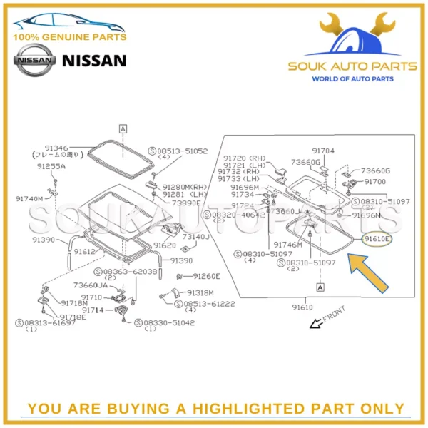 73872-01M05 Genuine Nissan SUNROOF PROTECTOR SEAL WEATHER STRIP GASKET