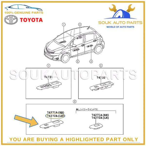 74272-52220-C0 Genuine Toyota PANEL, RR DOOR ARMREST BASE, UPPER LH 7427252220C0
