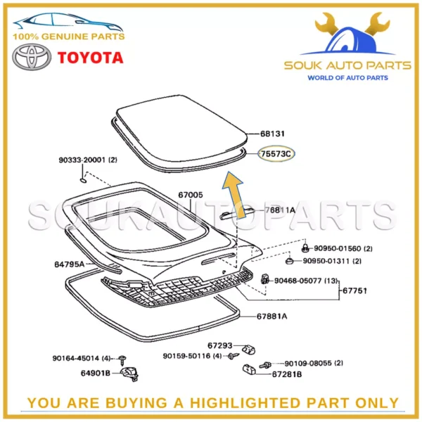 75573-14210 Genuine Toyota OUTSIDE BACK WINDOW MOULDING 7557314210 OEM