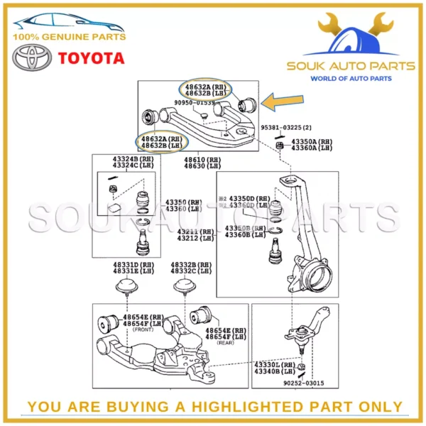 48632-35080 GENUINE TOYOTA BUSH, FR SUSPENSION UPPER ARM, RH/LH 4863235080 OEM