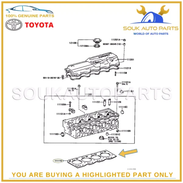 11115-54084-B0 Genuine Toyota GASKET, CYLINDER HEAD OEM HILUX CRESTA CROWN